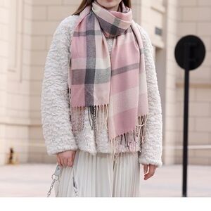 Elegant Pink and Gray Plaid Scarf